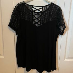 Short Sleeve Lace Criss Cross Back Top Plus 00